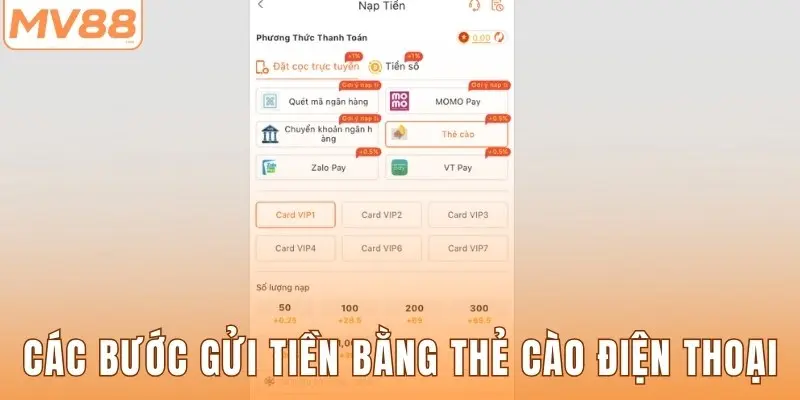 Các bước gửi tiền bằng thẻ cào điện thoại